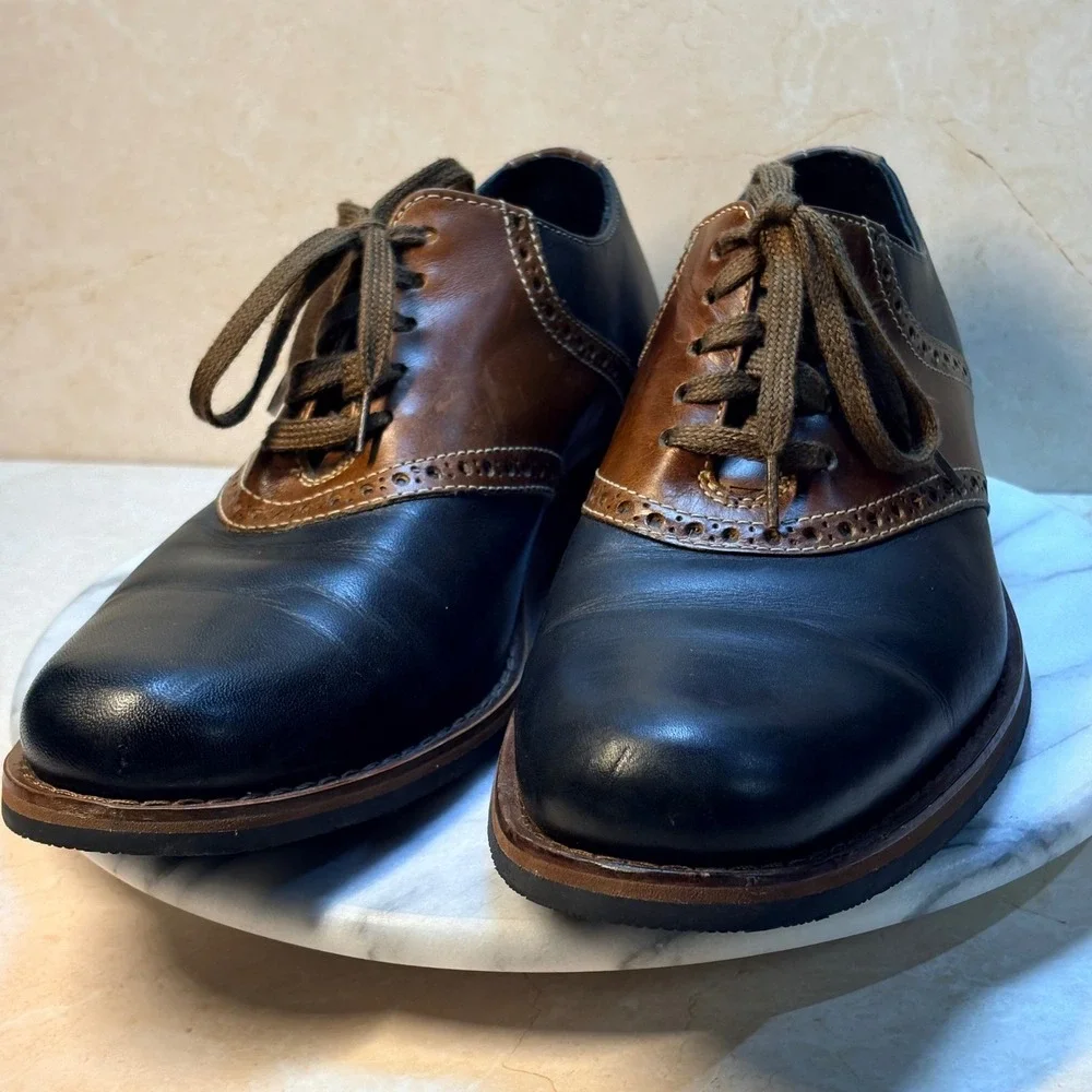 Cole Haan Mens Saddle Shoes Brown Black Leather Lace Up Oxfords Brogues Size 8 M
